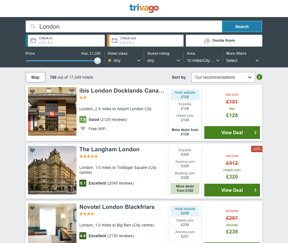 Trivago Website Screenshot