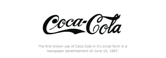 First known use of Coca-Cola in its script form in a newspaper advertisement on June 16, 1887