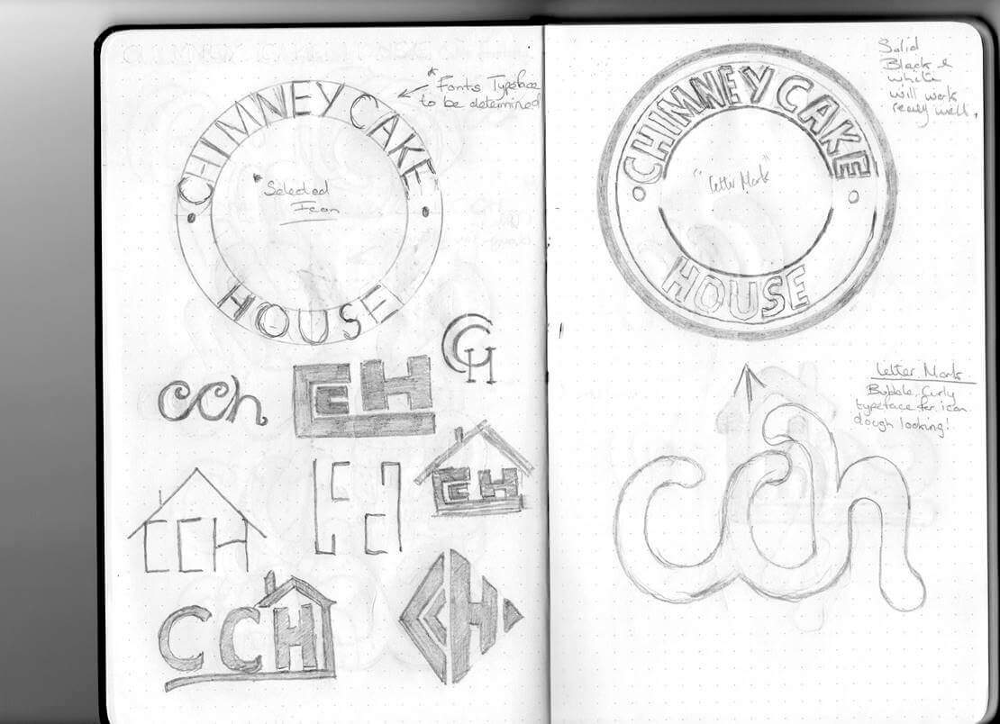 Chimney Cake House Logo Design sketch concepts